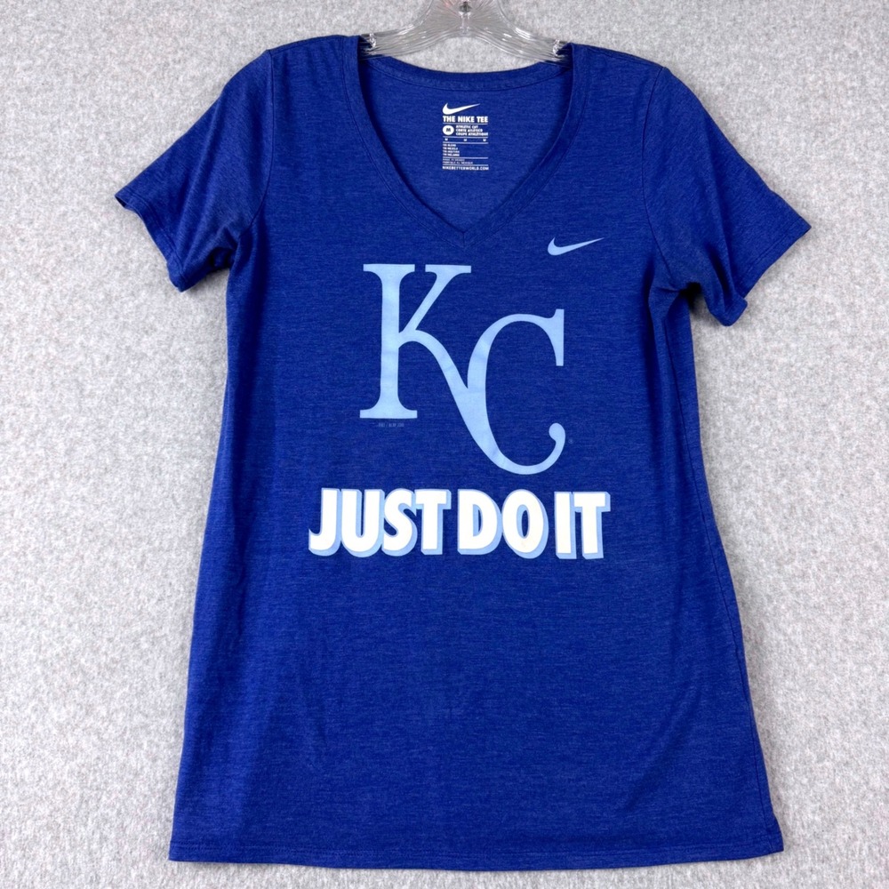 Nike Kansas City Royals Women's M V-Neck Tee Just Do It MLB Athleisure